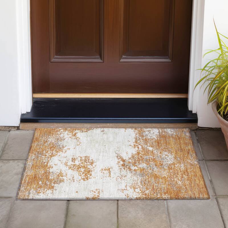 Machine Washable Indoor/ Outdoor Abstract Pixels Chantille Rug