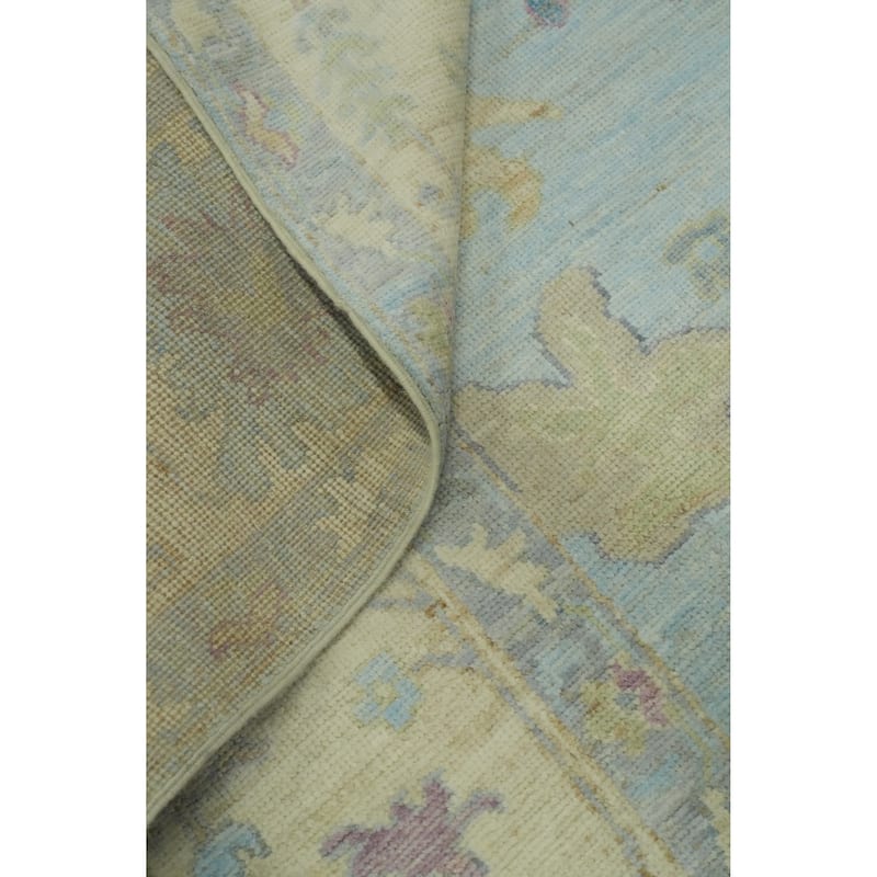 Handmade Blue Oushak Vegetable Dye Area Rug, Floral Geometric Carpet - 10' 3'' X 7' 11''
