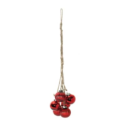 Matte and Shiny Finish Cluster Drop Glass Christmas Ball Ornaments - 21" - Red - 2ct