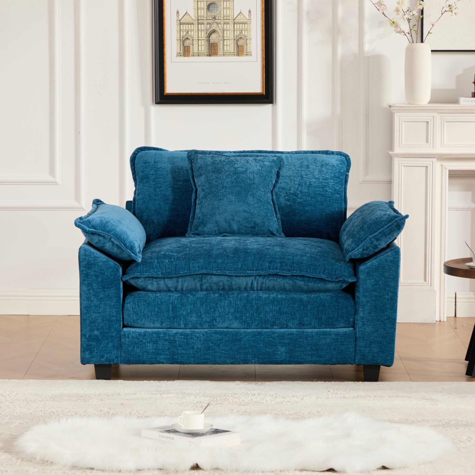 Chenille Accent Chair Single Lounge Chair Comfy Reading Chair Extra Thicked Deep Seat