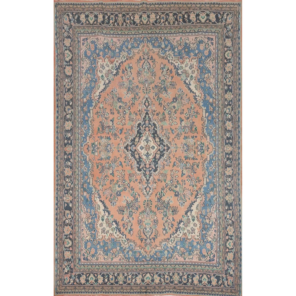 Hand Knotted Oriental 100% Wool Carpet Traditional Floral Peach Hamedan Area Rug - 12' 4'' X 8' 4''