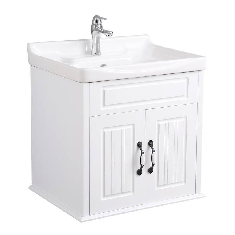 24.25" Adeline White Wall Mounted Bathroom Vanity with Sink, Faucet, Drain and Overflow