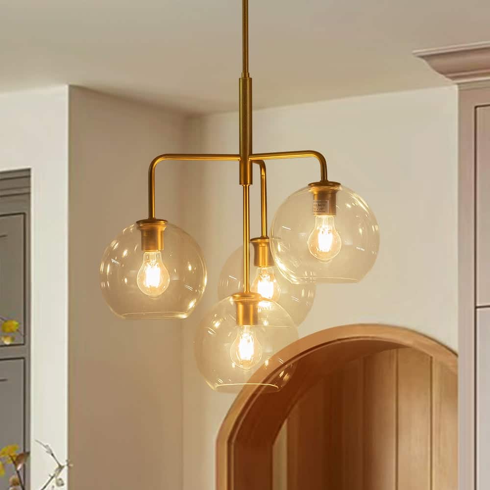 Contemporary Glass Globe 4-Light Sputnik Pendant Chandelier