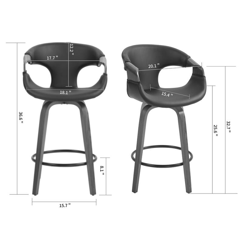 Baylor Black Faux Leather Counter Stool with Walnut Wooden Legs