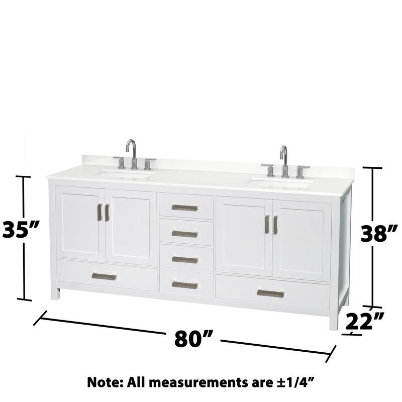Sheffield 80-inch Double Vanity, 3 Hole Quartz Top, 70-inch Mirror
