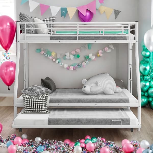 slide 2 of 8, Modern Twin Over Full Multiple Choices Bunk Bed With Sturdy Steel Frame,Twin Size Trundle,Two-Side Ladders