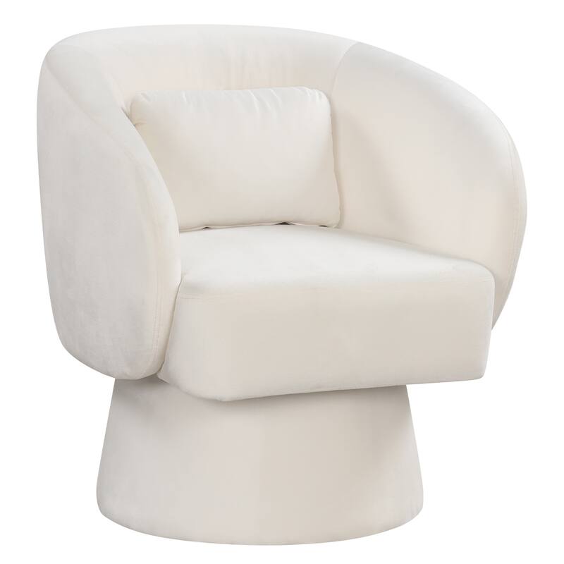 Gymax Swivel Accent Chair w/Curved Back Removable Lumbar Pillow 360 - Beige