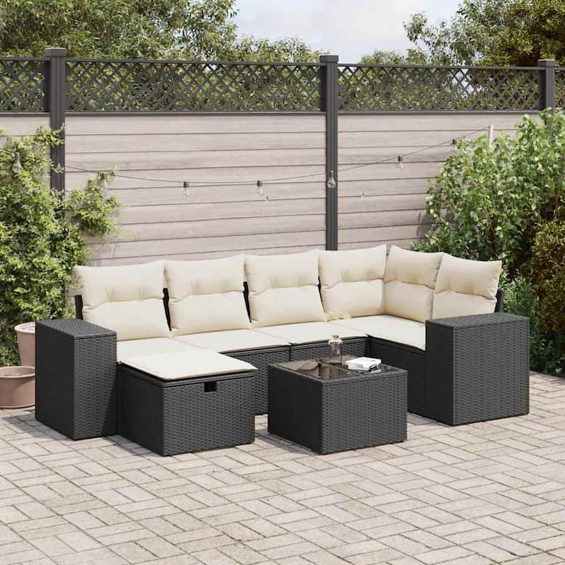 vidaXL Garden Sofa Set - Black and cream Large with storage