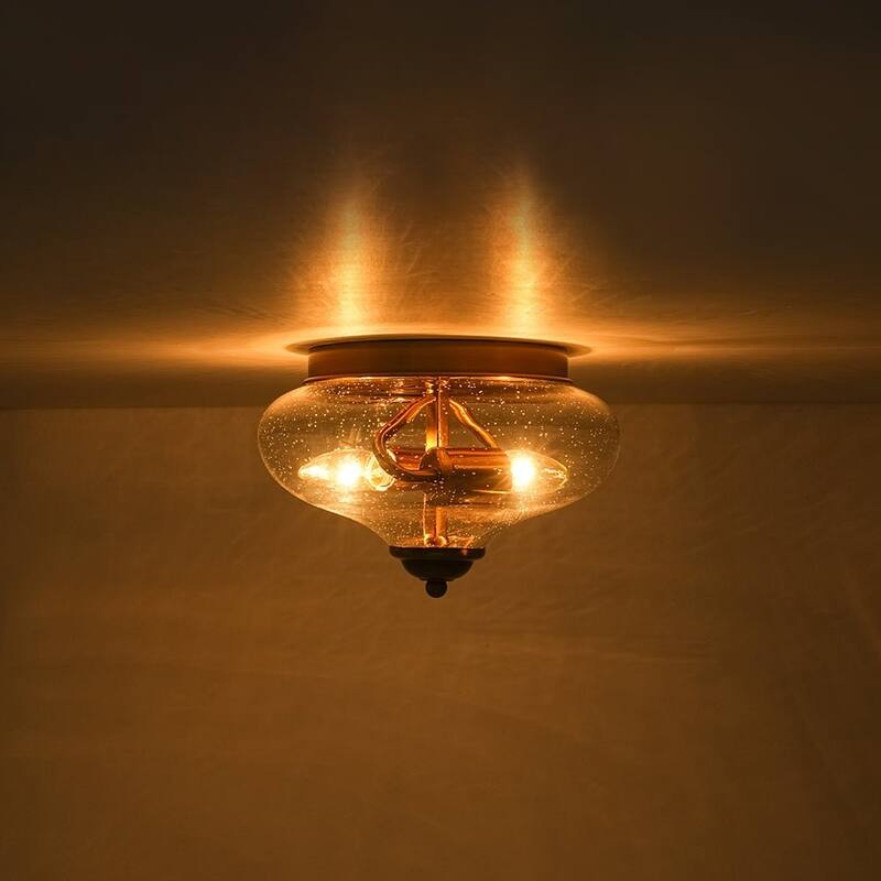 Modern Farmhouse Clear Seeded Glass Round Flush Mount 9.8in