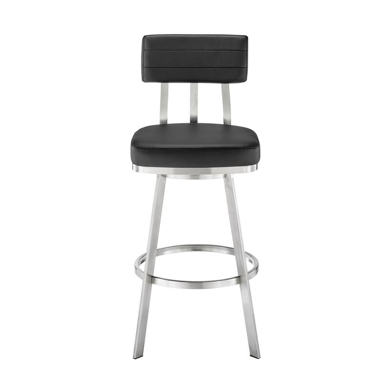 Poni 26 Inch Swivel Counter Stool Chair, Cushioned Seat, Black Faux Leather