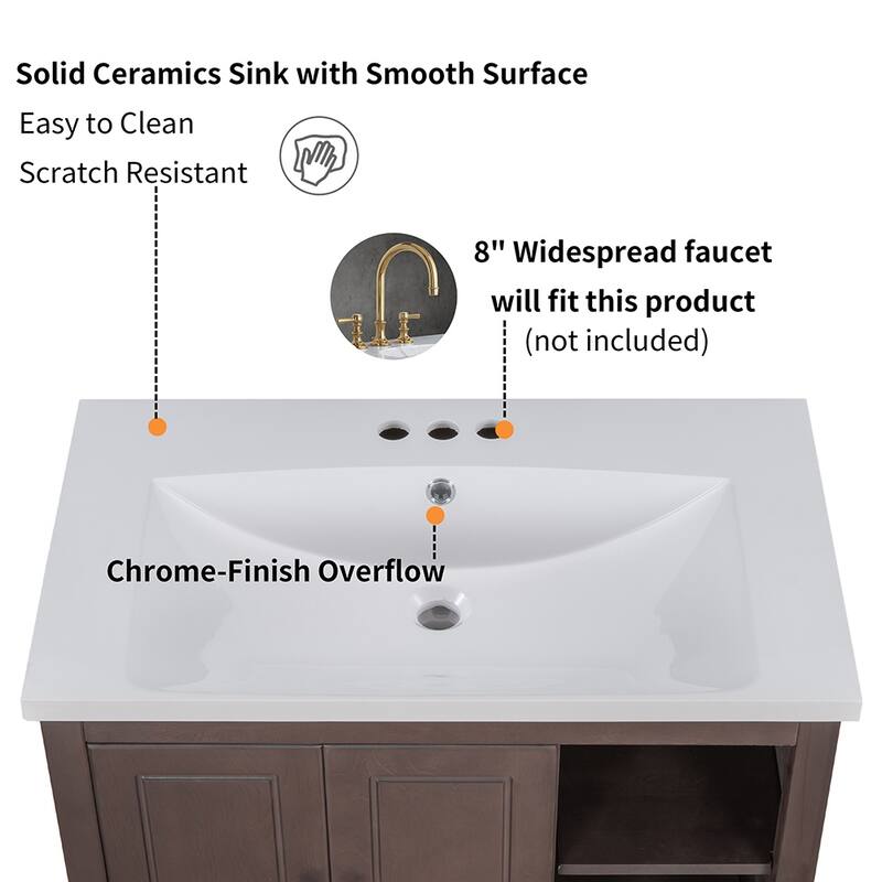 30" Bathroom Vanity with Sink Storage Cabinet and Drawers