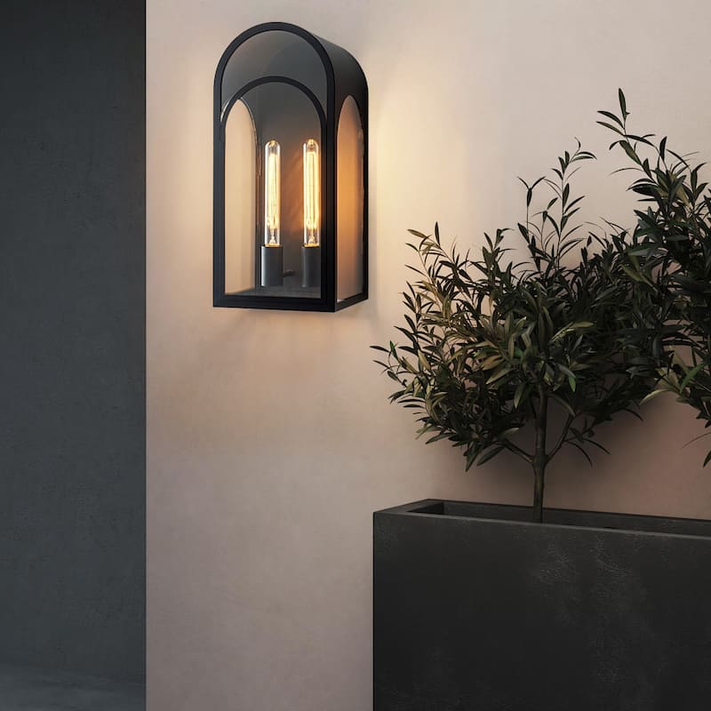 20 inch Large Outdoor Wall Lantern with Clear Glass - Black