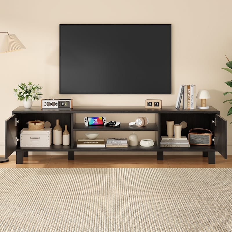 Modern TV Stand for Up to 70" TVs, Large Media Console with Storage & Open Shelves, Stylish Entertainment Center