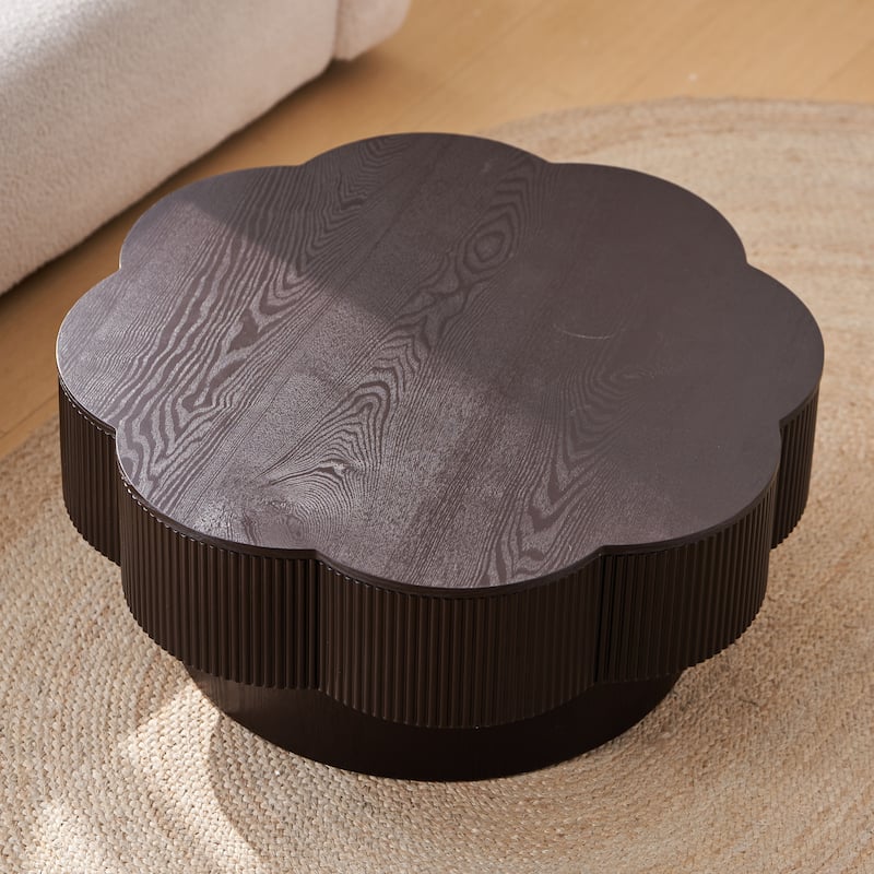 31.50" Modern Flower Shaped Coffee Table, Plum Blossom Shaped Coffee Table with Storage - Natural Wood Veneer