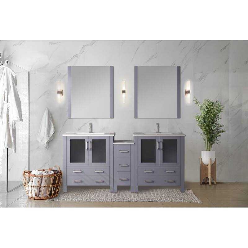 Volez Double Bath Vanity with Side Cabinet and White Ceramic Top