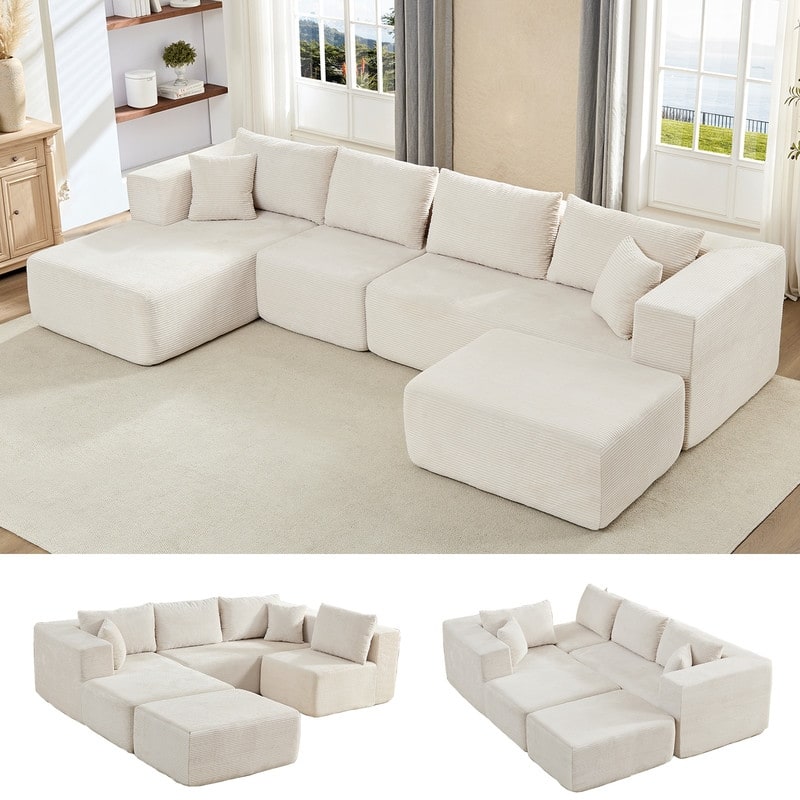 Minimalist 135" Oversized Modular Sofa, 4-Pieces Free Combination, No Assembly Required - U-Shaped Sofa