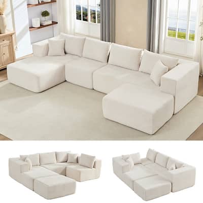 Minimalist 135" Oversized Modular Sofa, 4-Pieces Free Combination, No Assembly Required - U-Shaped Sofa