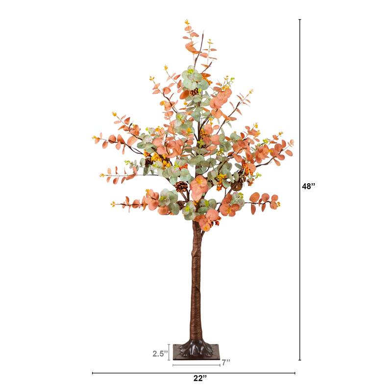 Pre-Lit Fall Harvest Eucalyptus Artificial Tree - 4' - Warm White LED Lights - Multi