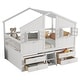 preview thumbnail 8 of 26, Full Size House-shaped Loft Bed with House Roof Frame Skylight Windows 4 Storage Drawers Guardrails and Stairs for Kids' Room