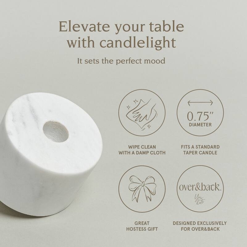 over&back 100% Marble Classic Candle Holders - Set of 2