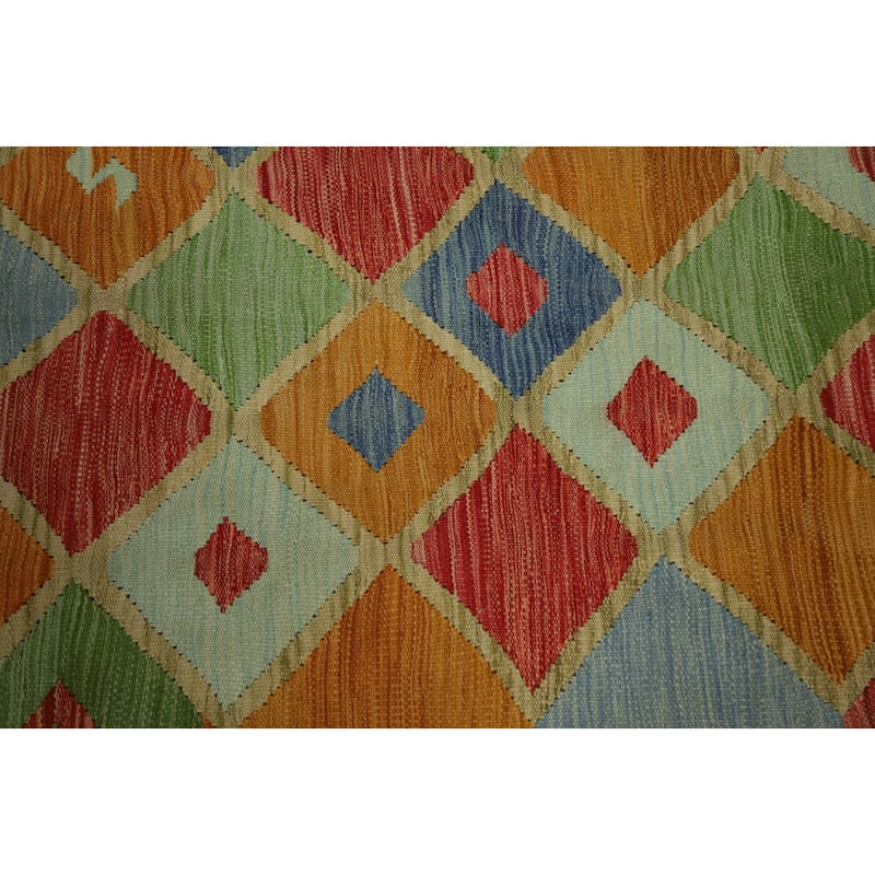 Hand Woven Oriental 100% Wool Carpet Southwestern Tribal Multi-Colored Kilim Area Rug - 9' 8'' X 8' 4''