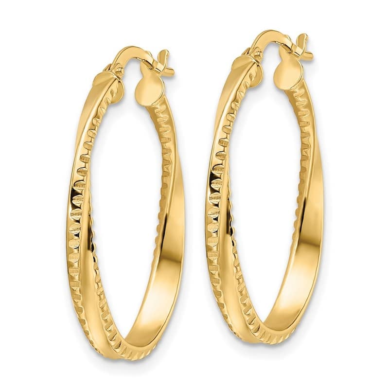 Curata 14k Yellow Gold Textured Twisted 29x3mm Oval Hoop Earrings