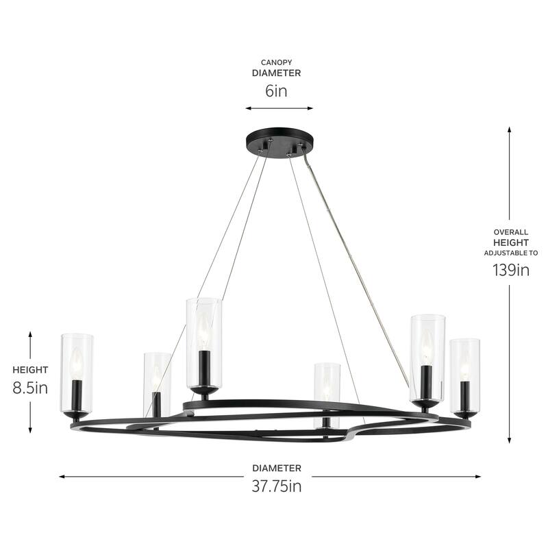 Harpin 37.75 Inch 6 Light Chandelier with Clear Glass in Black