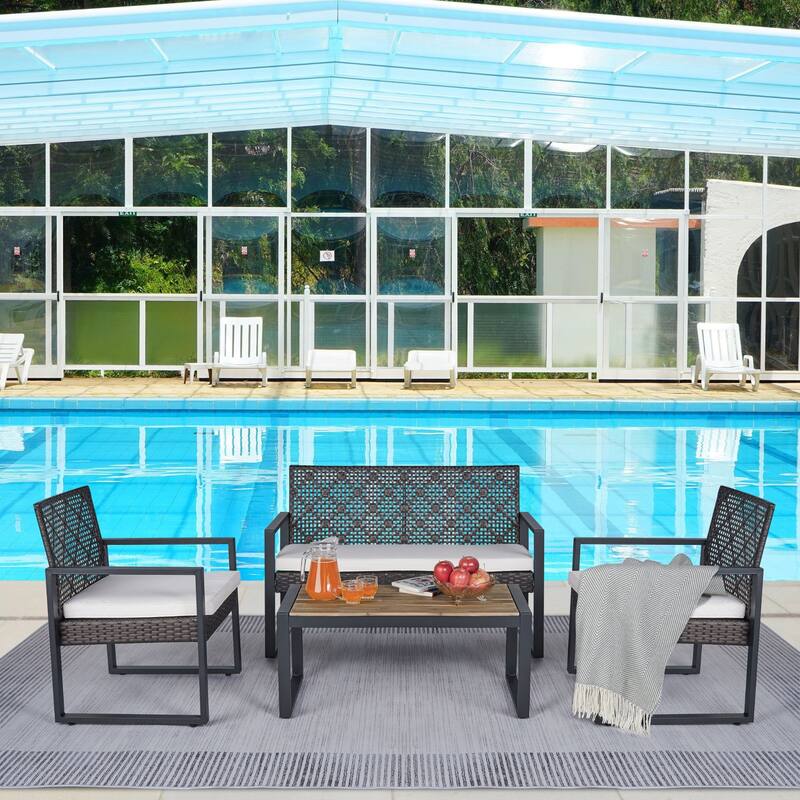 4-Piece Patio Furniture Set with Acacia Wood Table Top