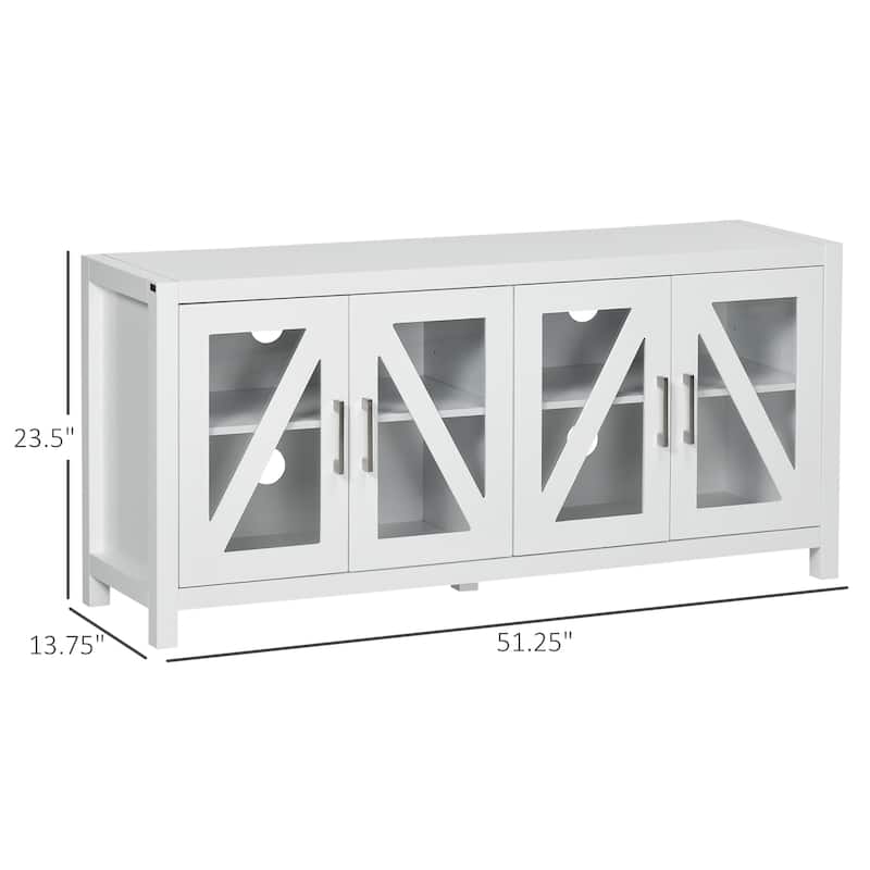 51.3" TV Stand with Adjustable Shelves, 4 Glass Doors and 4 Cable Holes for TVs Up to 58"