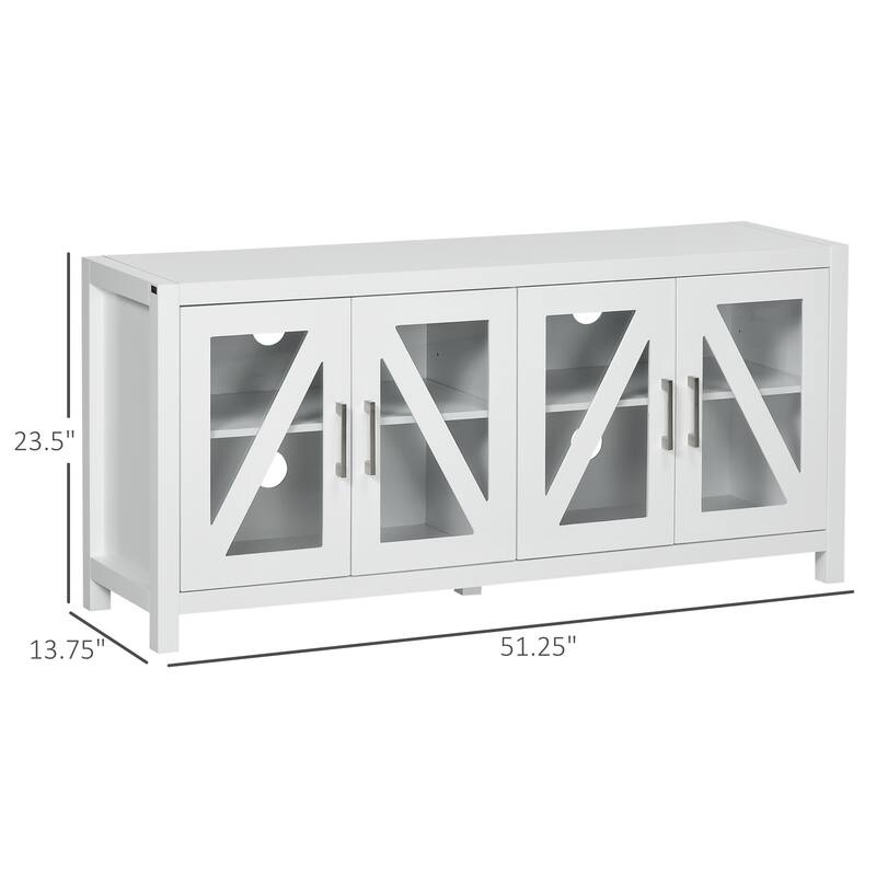 Farmhouse TV Stand for TVs up to 58" with Adjustable Shelves, 4 Glass Doors, Cable Management, and Anti-Tip Safety