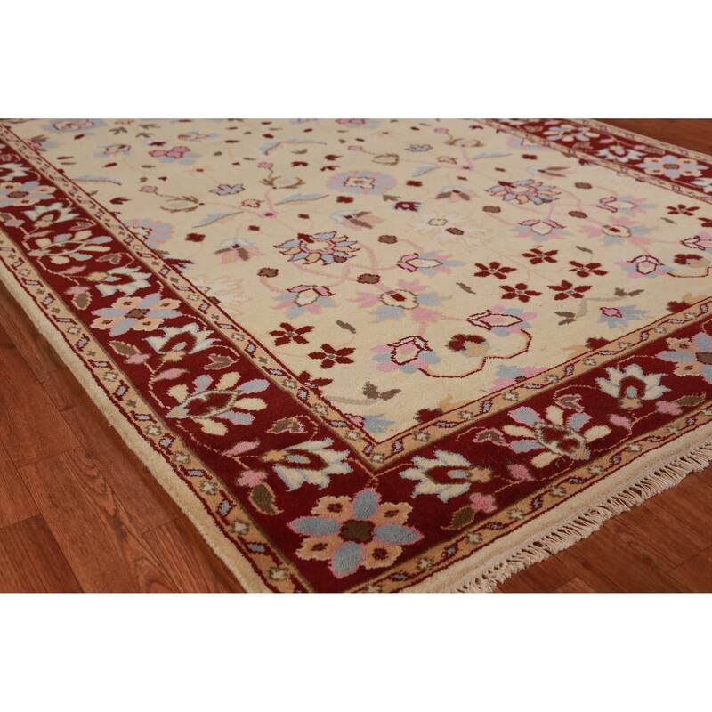 Hand Knotted Oriental 100% Wool Carpet Traditional Floral Peach Ziegler Area Rug - 7' 1'' X 5' 5''