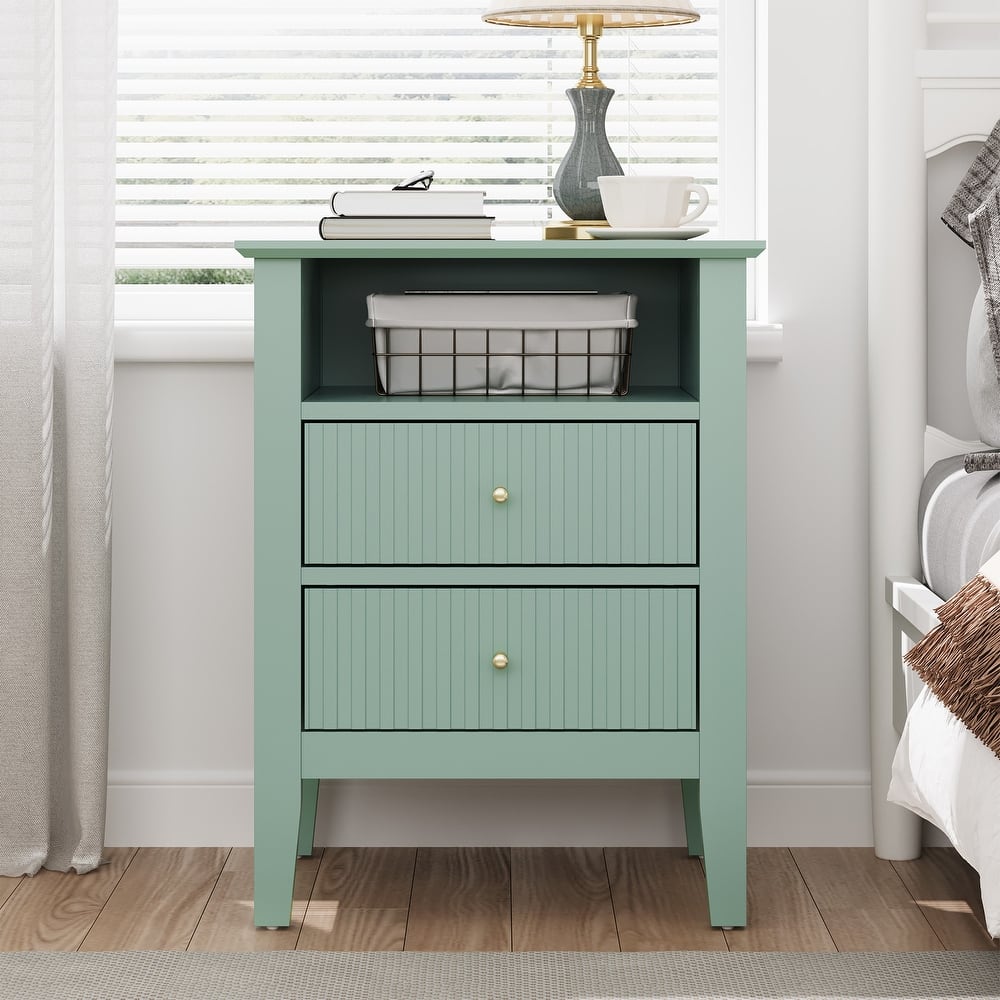 2 Drawers Nightstand with Charging Station