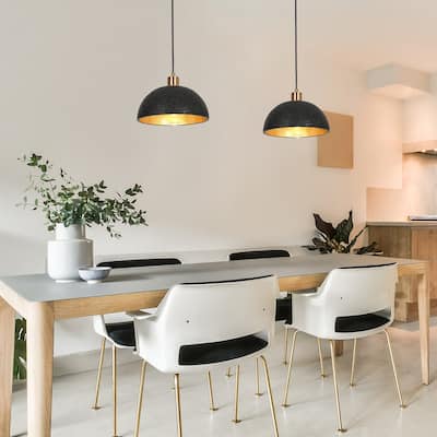Ampla Modern Farmhouse 1-light Dome Pendant Light Black Gold Dimmable Kitchen Island Lighting