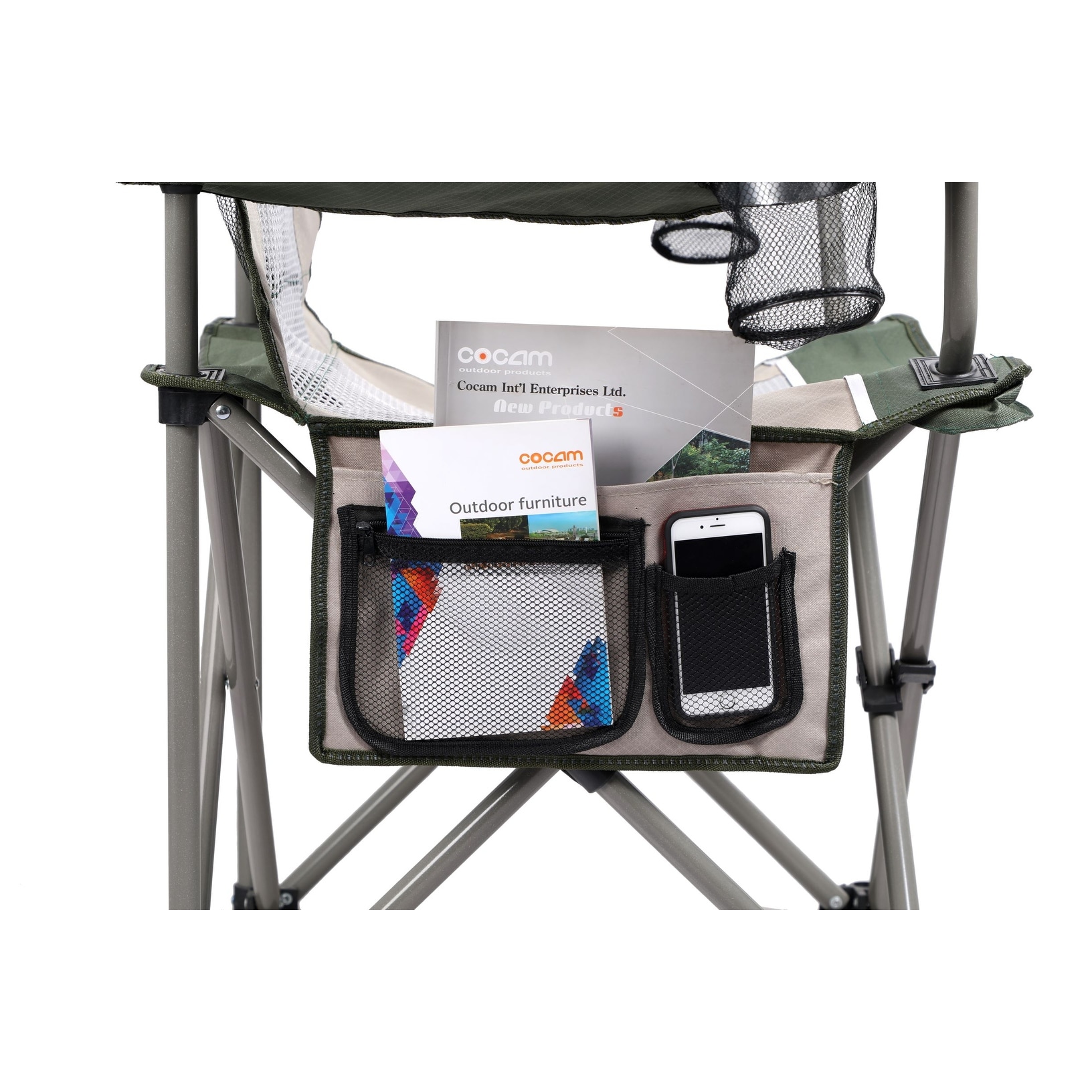 ALPHA CAMP Oversized Mesh Back Camping Folding Chair Heavy Duty Support 350 LBS Collapsible Steel Frame - Black Grey