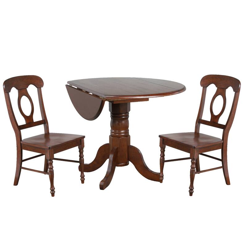 Extendable Round Dining Table Set - 42" Drop Leaf Table & 4 Chairs - Rustic Brown