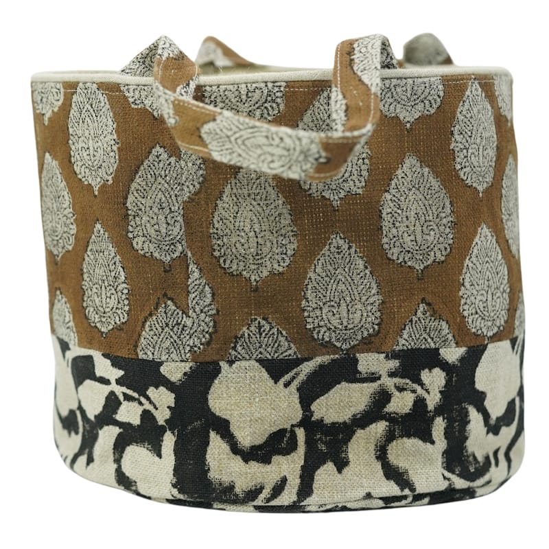Fabdivine Handmade Floral Room Décor Nursery Storage Basket - Betal Leaf- Brown, Black - 10"X7"