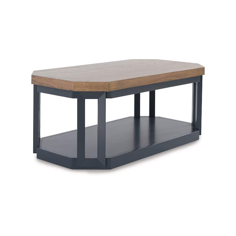 Docken 3pc Coffee n End Table Set, Shelf, Wheels, Dark Blue Slate