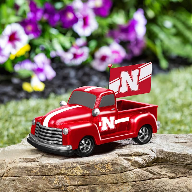 NCAA Rally Truck Garden Statue with Team Flag - University of Nebraska