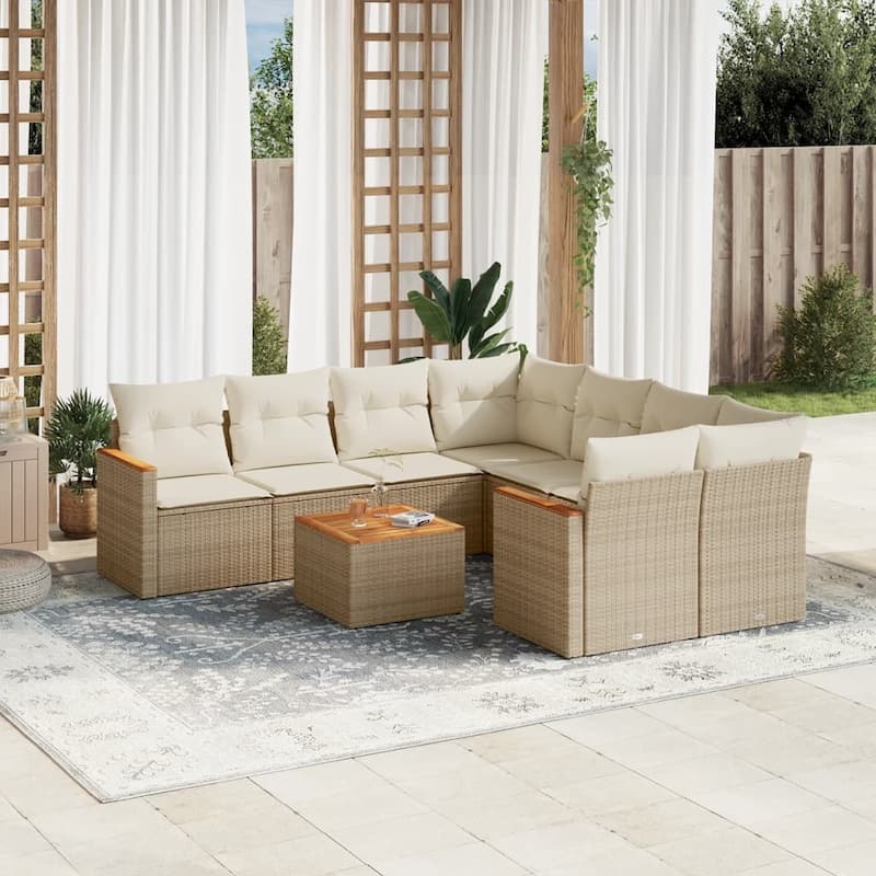 vidaXL Patio Sofa Set with Cushions Outdoor Furniture 9 Piece Poly Rattan - Beige Large