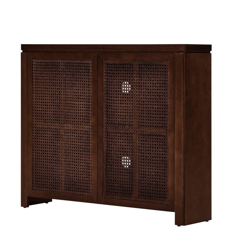 Mid Century Modern 63" Wide 2 - Cane Rattan Door Storage Sideboard, Retro Wine Bar Credenza for Living Room Entryway Kitchen