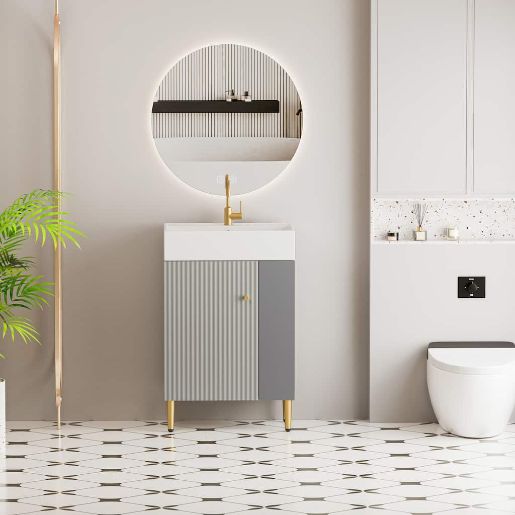 30" Bathroom Vanity with Sink, Wall-Mounted Floating Curved Edges Striped Bathroom Storage Cabinet with Drawer, Ceramic Basin