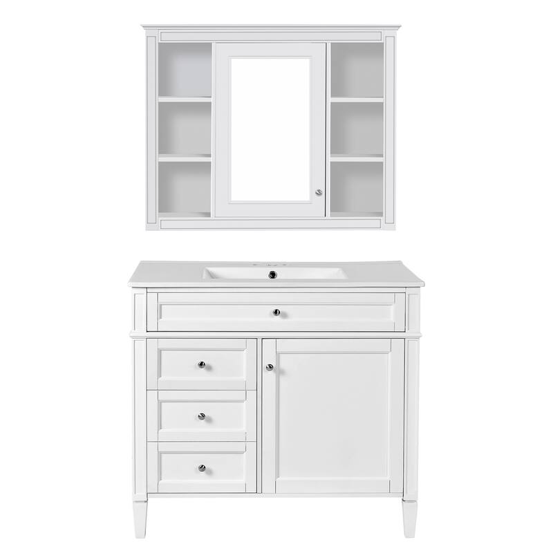 GDFStudio - Carramore Modern Bathroom Vanity Set with Ceramic Sink, Medicine Cabinet, 2 Soft Closing Doors & Drawers - 36'W