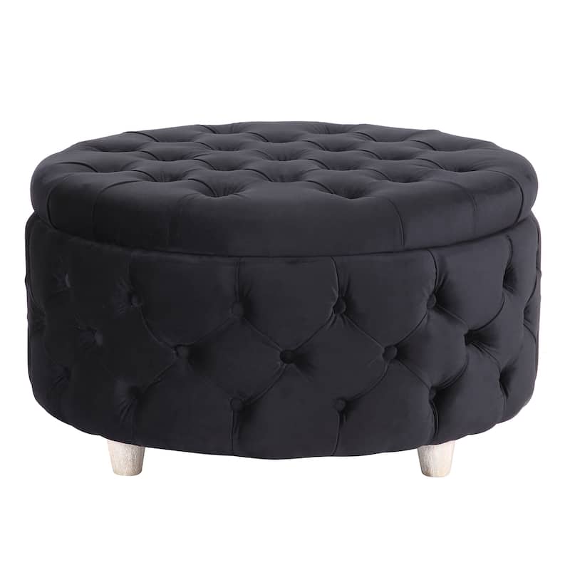 29.5" Wide Velvet Tufted Round Ottoman With Storage