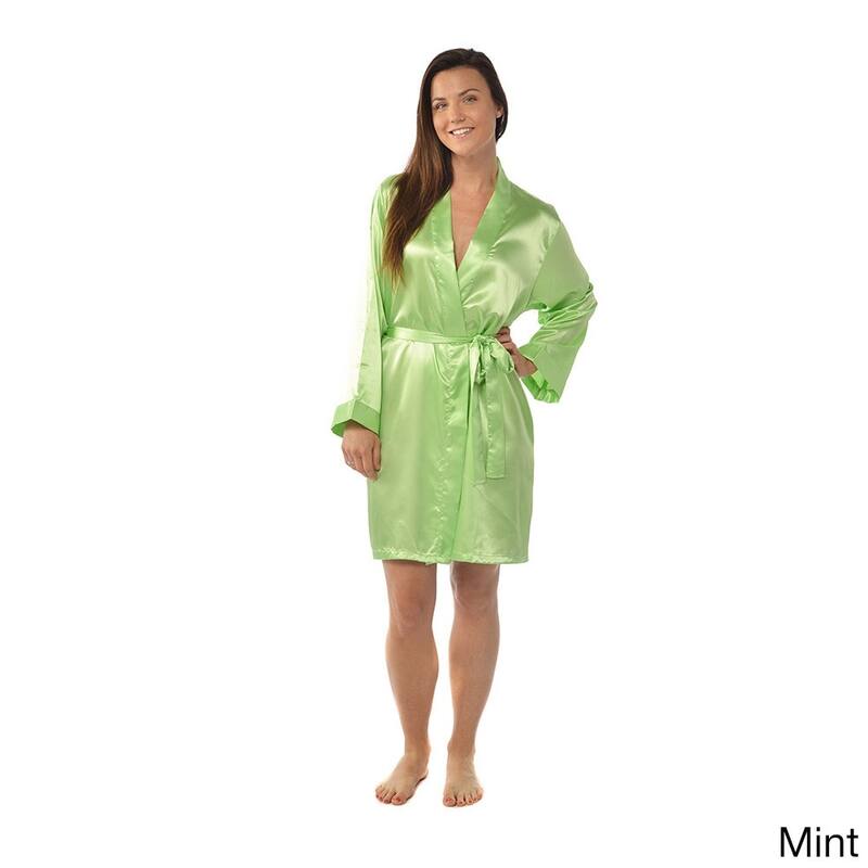 Leisureland Satin Charmeuse Knee-length Kimono Robe - Mint - One Size