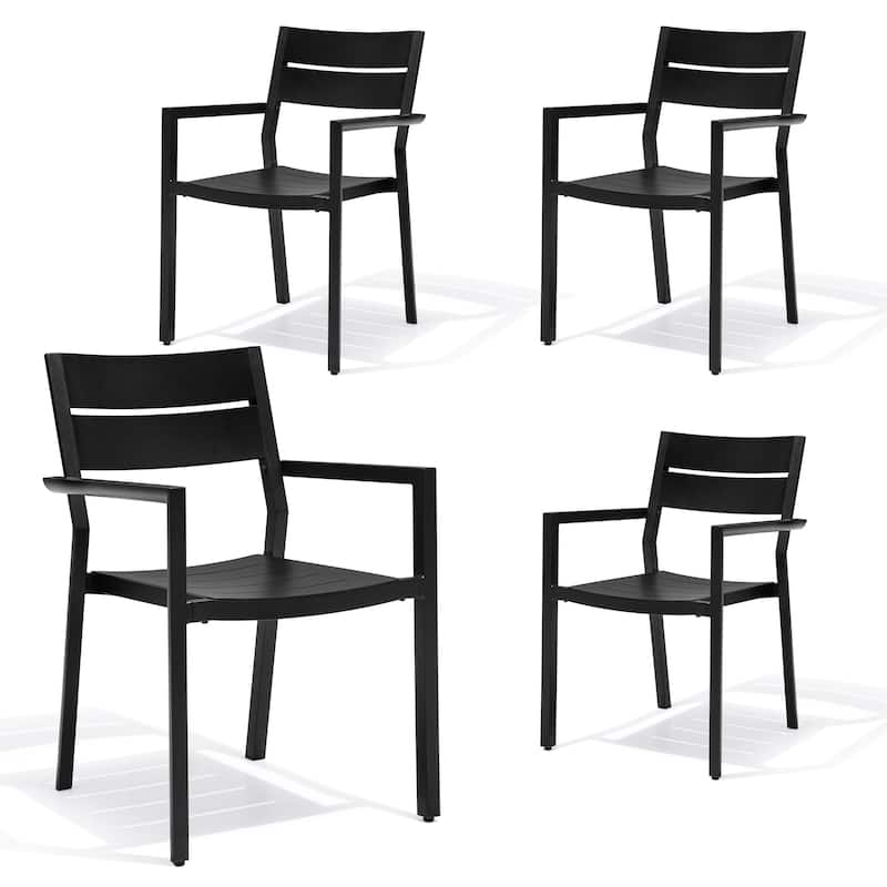 Outdoor Indoor Modern Aluminum Dining Chairs Stackable - See Picture - Set of 4, Black
