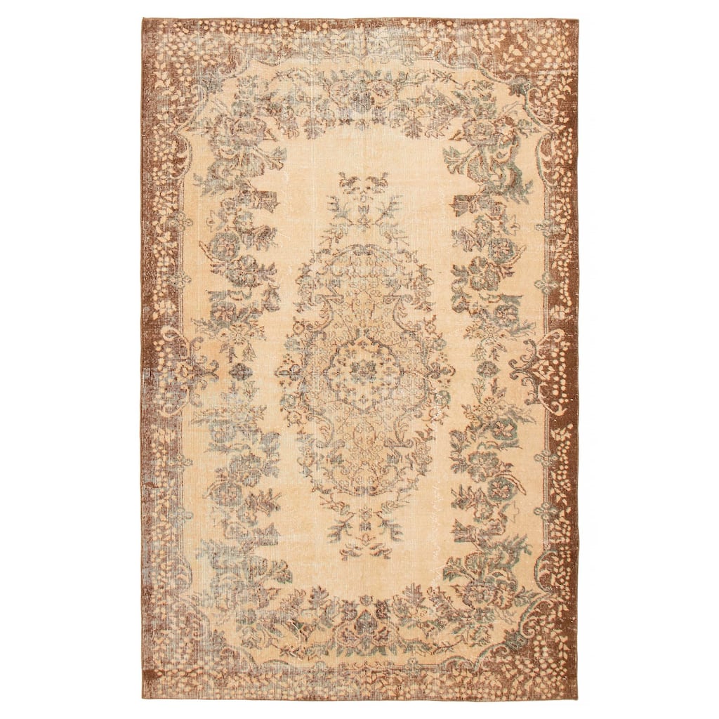 ECARPETGALLERY Hand-knotted Antalya Vintage Ivory Wool Rug - 5'8 x 8'8