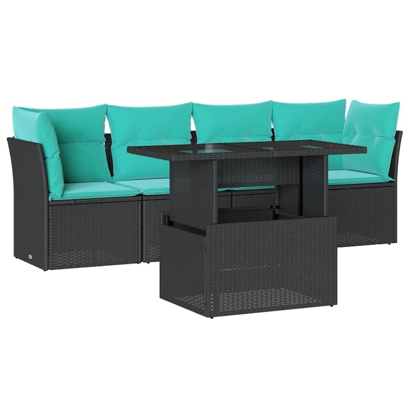 vidaXL Patio Sofa Set with Cushions Modular Outdoor Seating 5 Piece Poly Rattan - 21.7 x 24.4 x 27.2