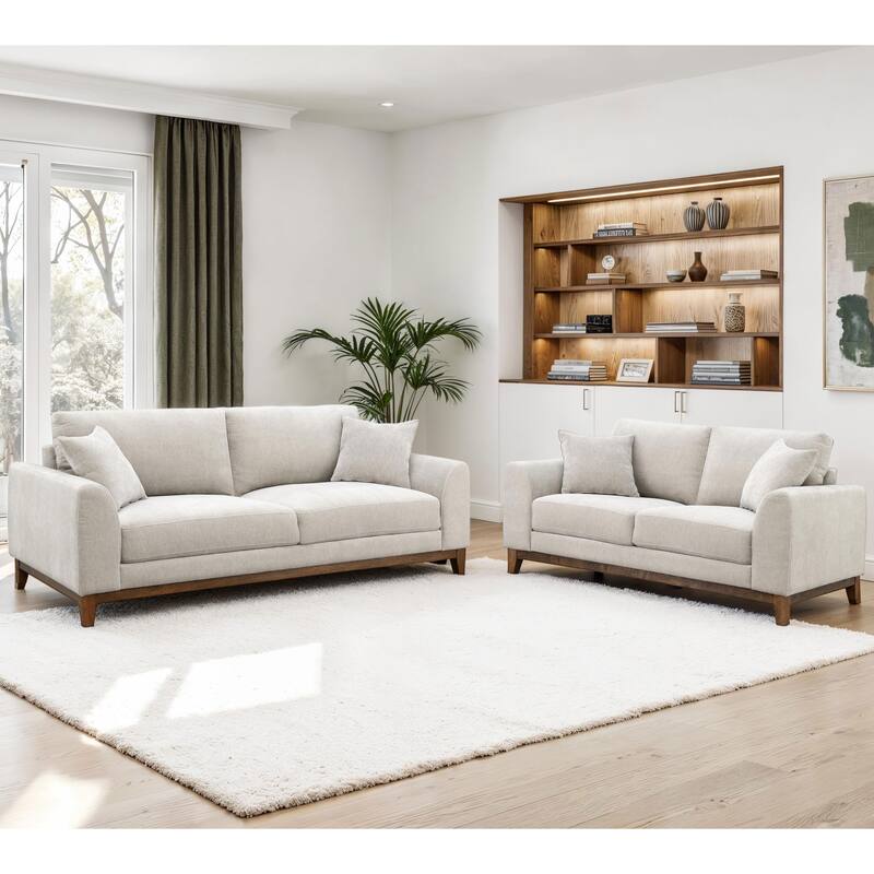 Furniture of America Lurek Mid Century Modern 2-Piece Chenille Sofa Set - Taupe