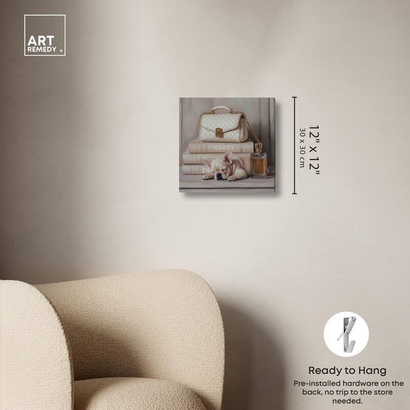 Ivory Books and Frenchie Canvas by Art Remedy, Gallery Wrapped