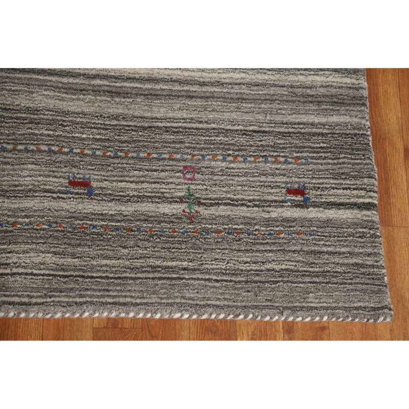 Hand Knotted Oriental 100% Wool Carpet Tribal Tribal Greys & Charcoal Gabbeh Area Rug - 7' 8'' X 5' 0''